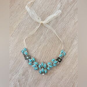 NEW Western-style turquoise and silver-toned choker necklace with a ribbon tie